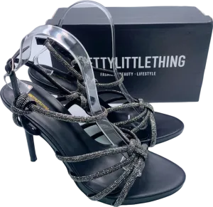PrettyLittleThing Black Diamante Knot Strappy High Heeled Sandals UK 6