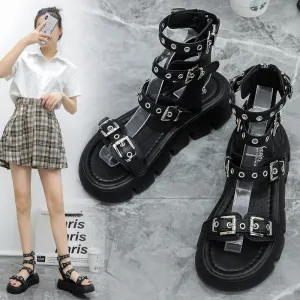 Purpdrank - Low Sandals Woman Leather Low-heeled PU Rome Slides Fabric Hoof Heels Rubber Low Sandals Woman Leather Low-heeled Slides Rubber