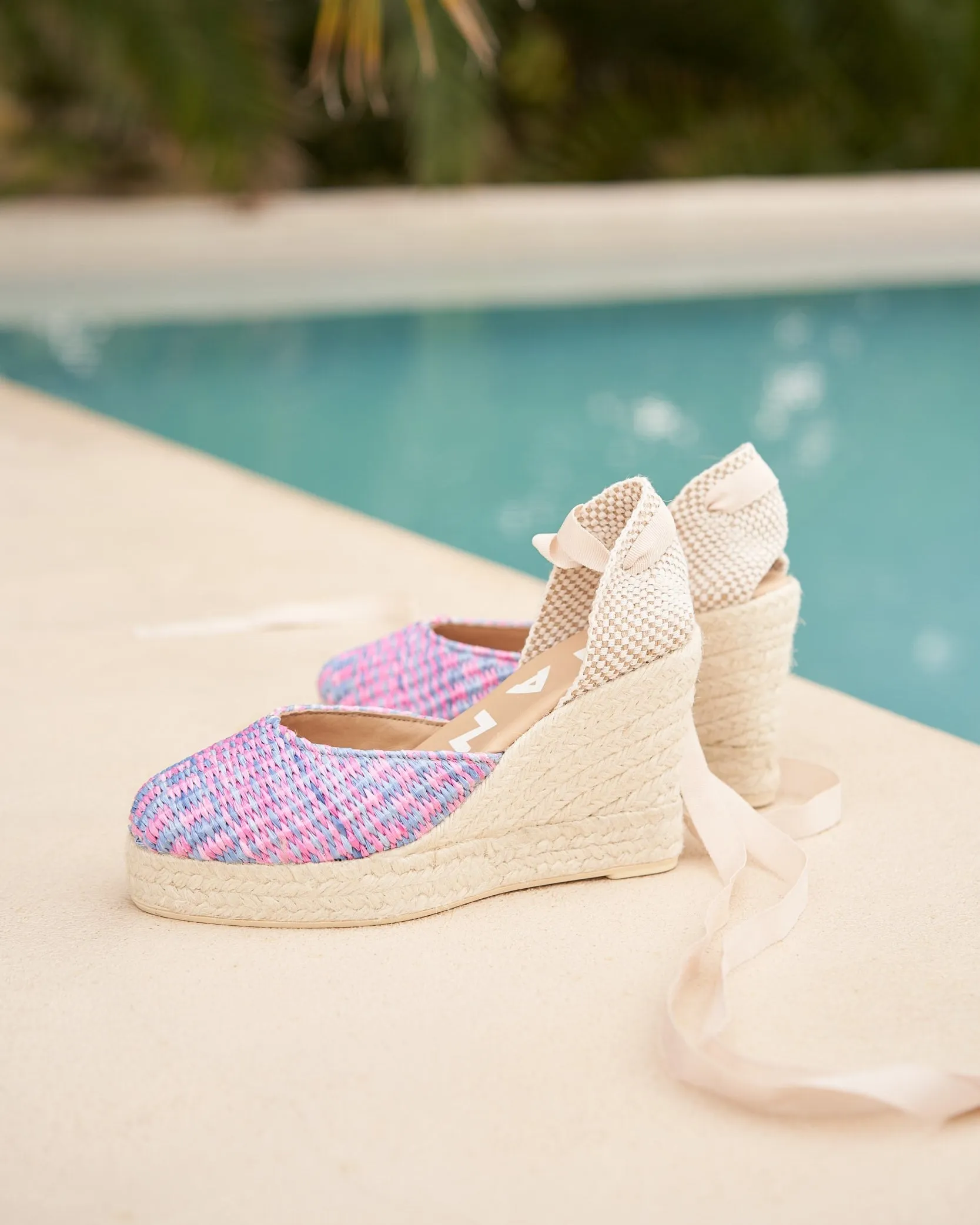 Raffia Pattern Wedge Espadrilles - T32WV - Yucatán Jeans Peony