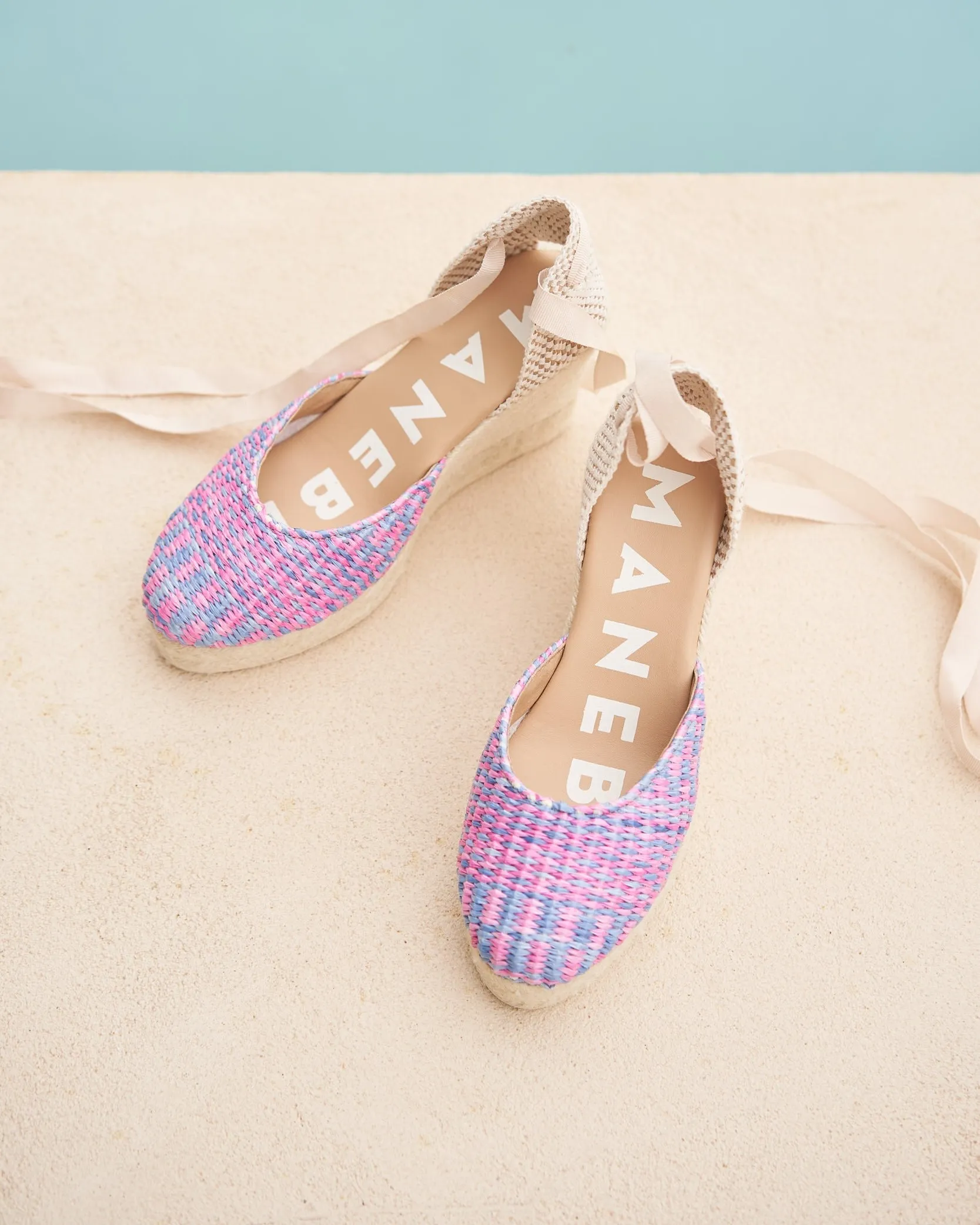 Raffia Pattern Wedge Espadrilles - T32WV - Yucatán Jeans Peony