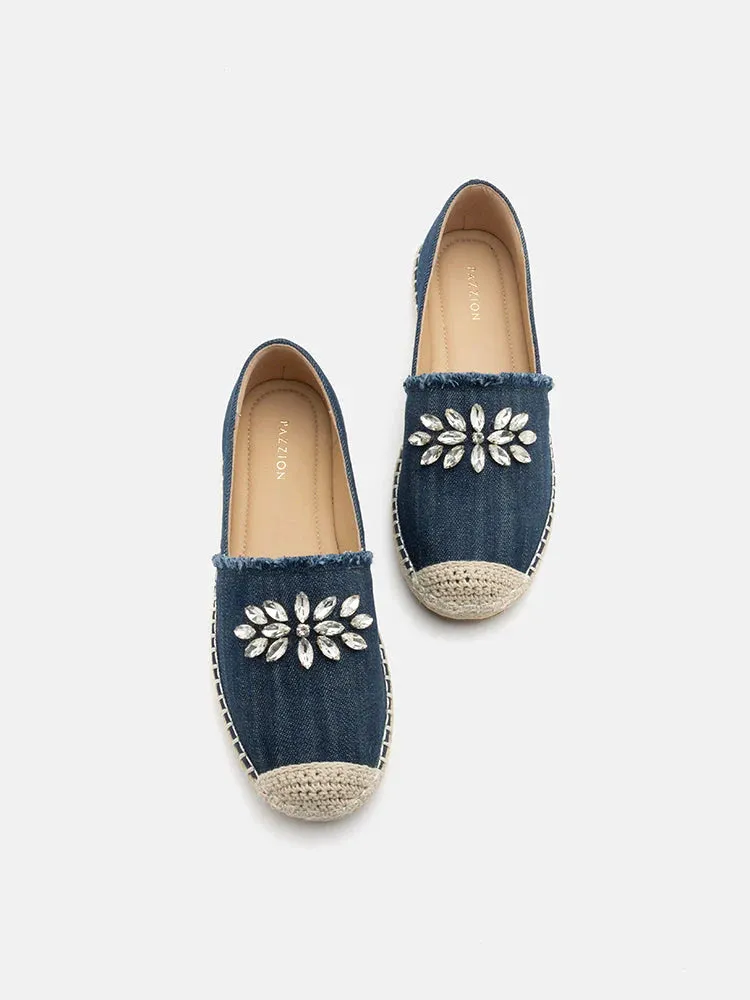Regina Crystal Embellished Denim Espadrilles