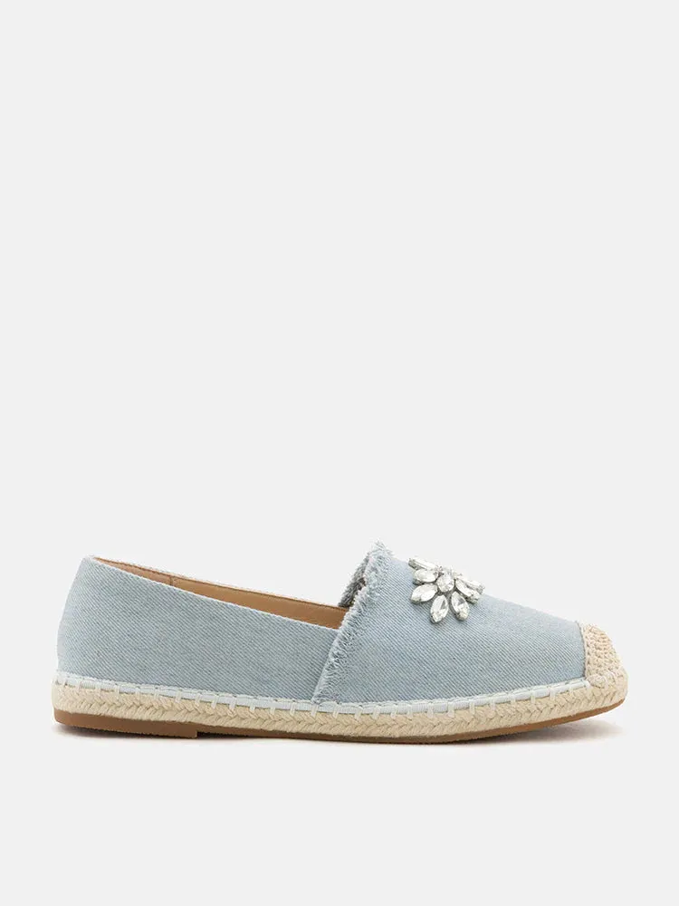 Regina Crystal Embellished Denim Espadrilles