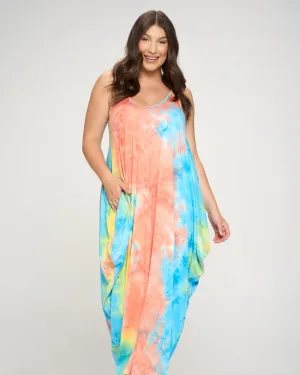 Remi Tie Dye Maxi Dress | Coral/Bright Yellow/Turquoise TD