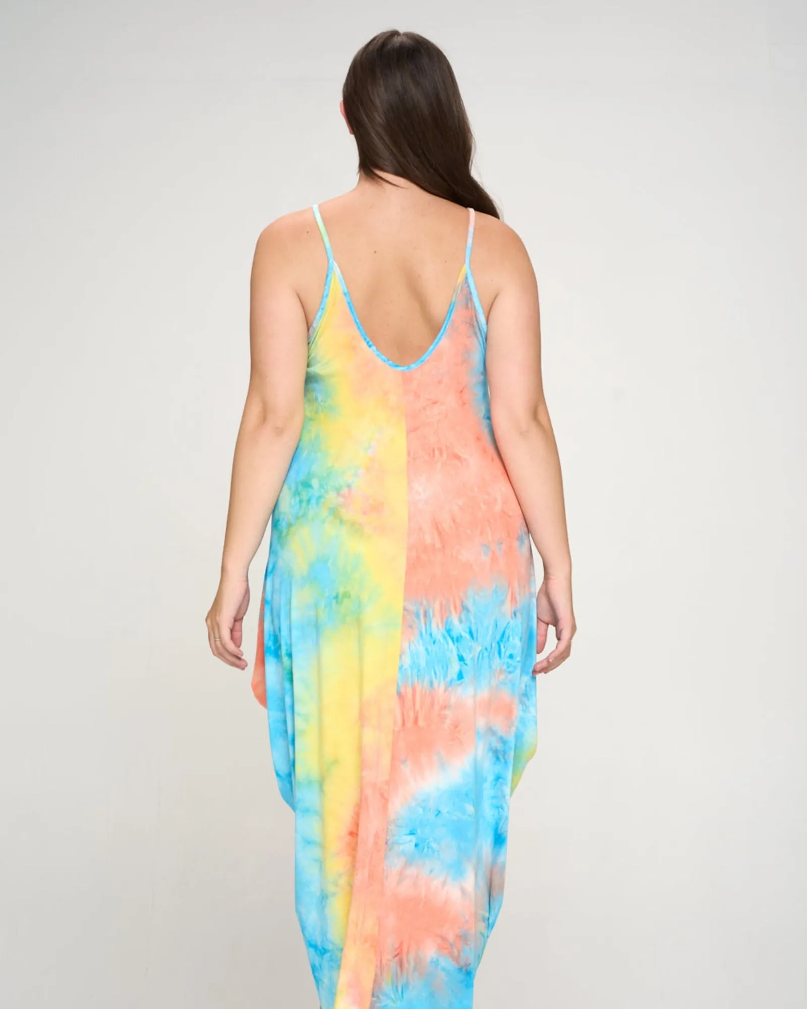 Remi Tie Dye Maxi Dress | Coral/Bright Yellow/Turquoise TD
