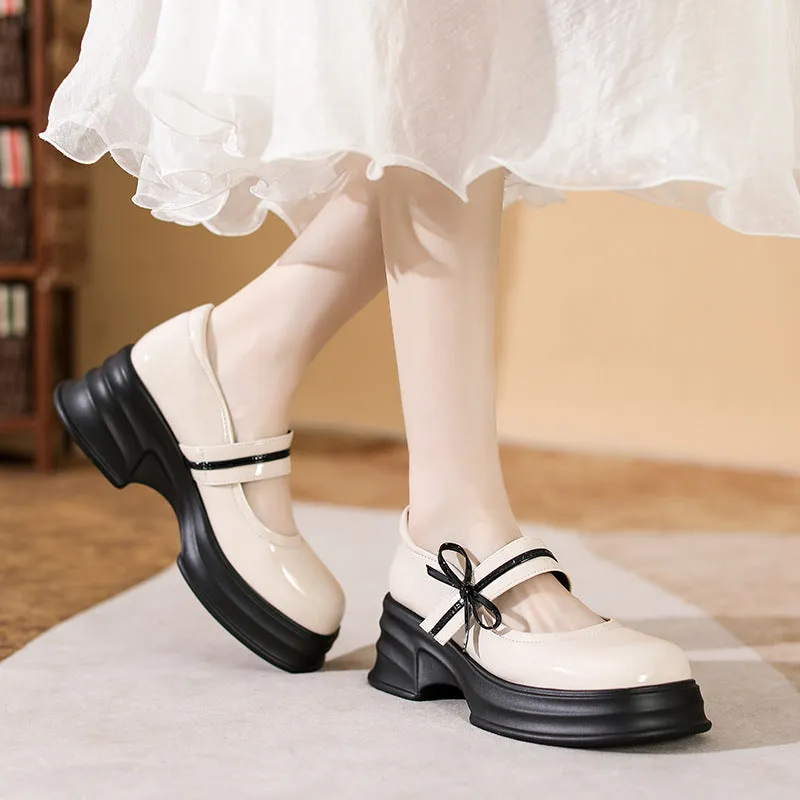 Retro Round Toe Preppy Style Platform Mary Jane Shoes