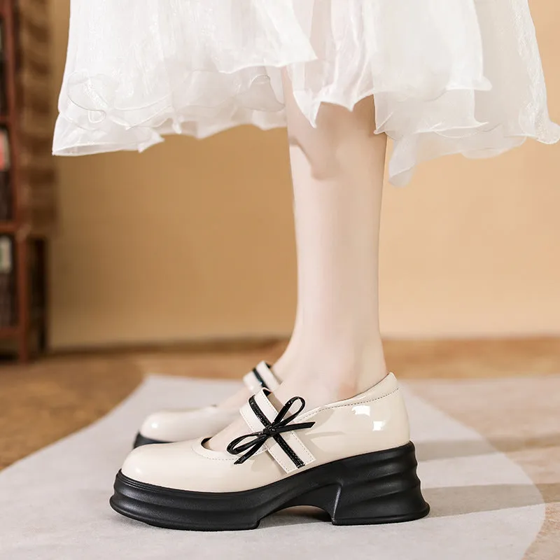 Retro Round Toe Preppy Style Platform Mary Jane Shoes