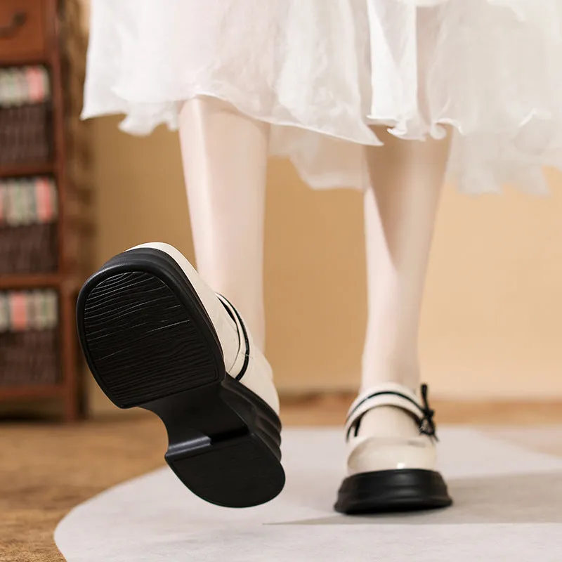Retro Round Toe Preppy Style Platform Mary Jane Shoes