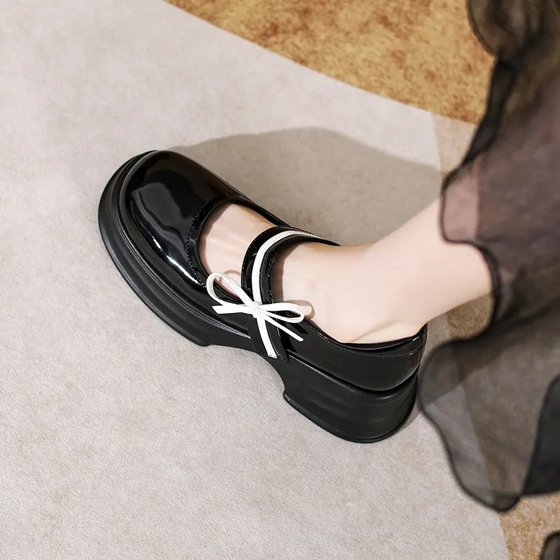 Retro Round Toe Preppy Style Platform Mary Jane Shoes
