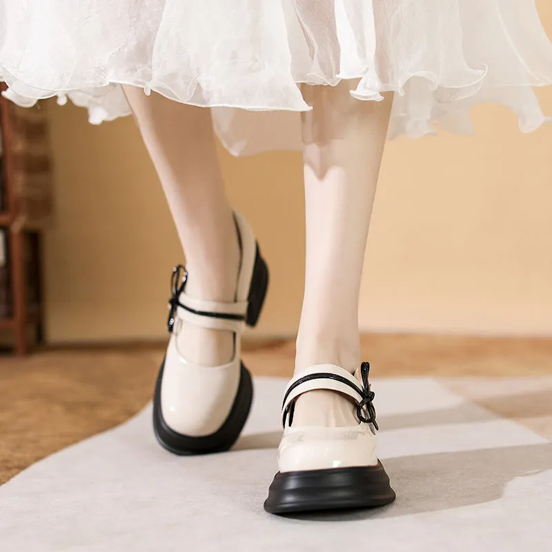 Retro Round Toe Preppy Style Platform Mary Jane Shoes