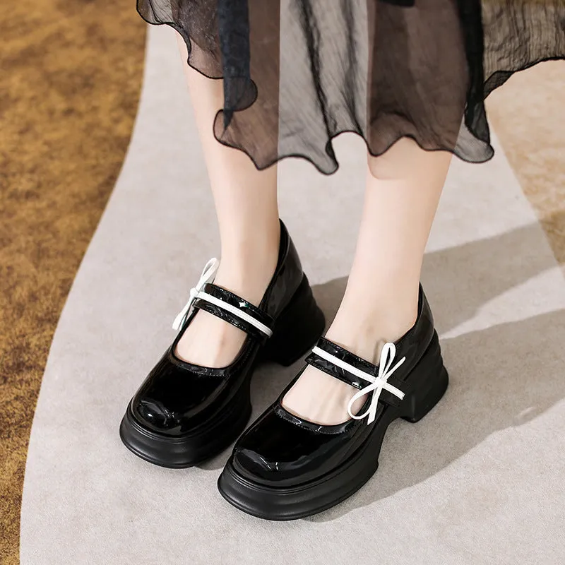Retro Round Toe Preppy Style Platform Mary Jane Shoes