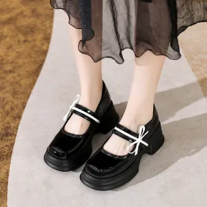 Retro Round Toe Preppy Style Platform Mary Jane Shoes