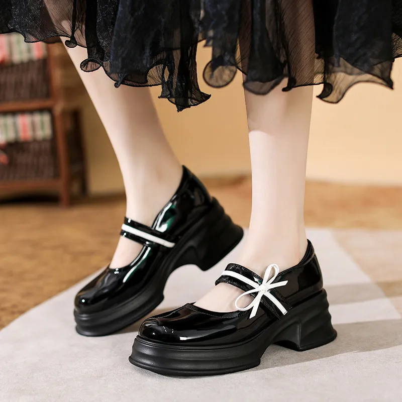 Retro Round Toe Preppy Style Platform Mary Jane Shoes