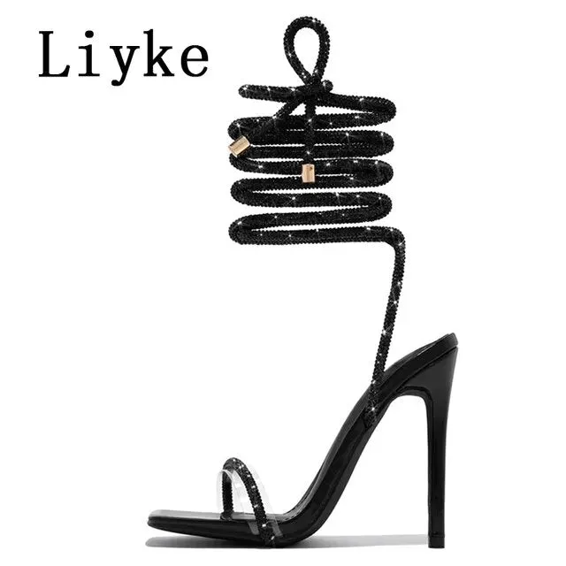 Rhinestones Women Sandals Ankle Strap High Heels*