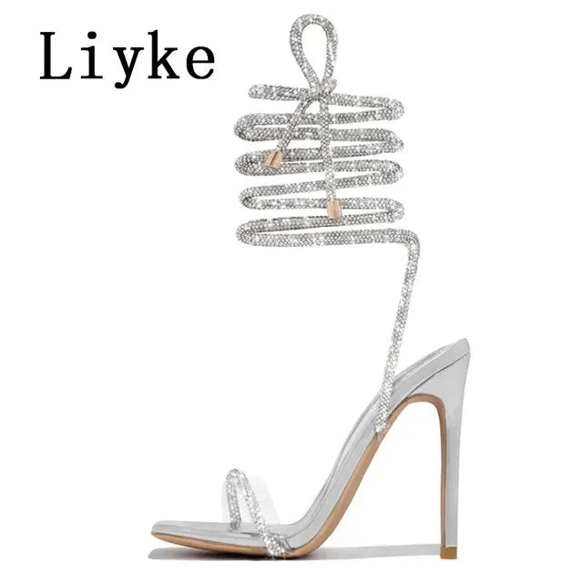 Rhinestones Women Sandals Ankle Strap High Heels*
