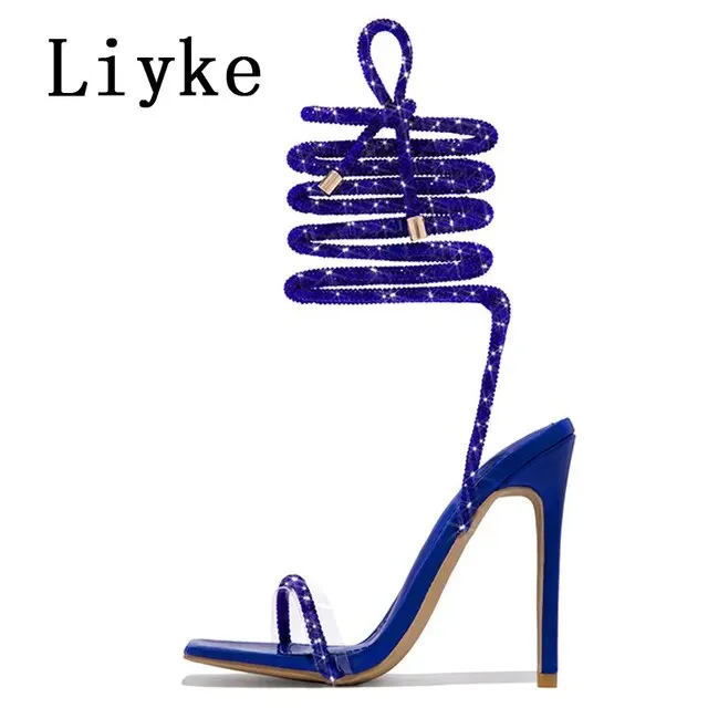 Rhinestones Women Sandals Ankle Strap High Heels*