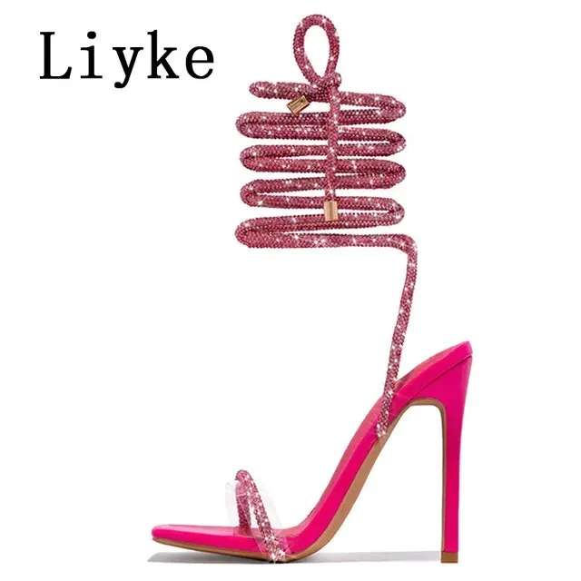 Rhinestones Women Sandals Ankle Strap High Heels*