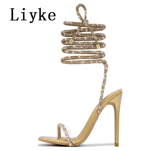 Rhinestones Women Sandals Ankle Strap High Heels*