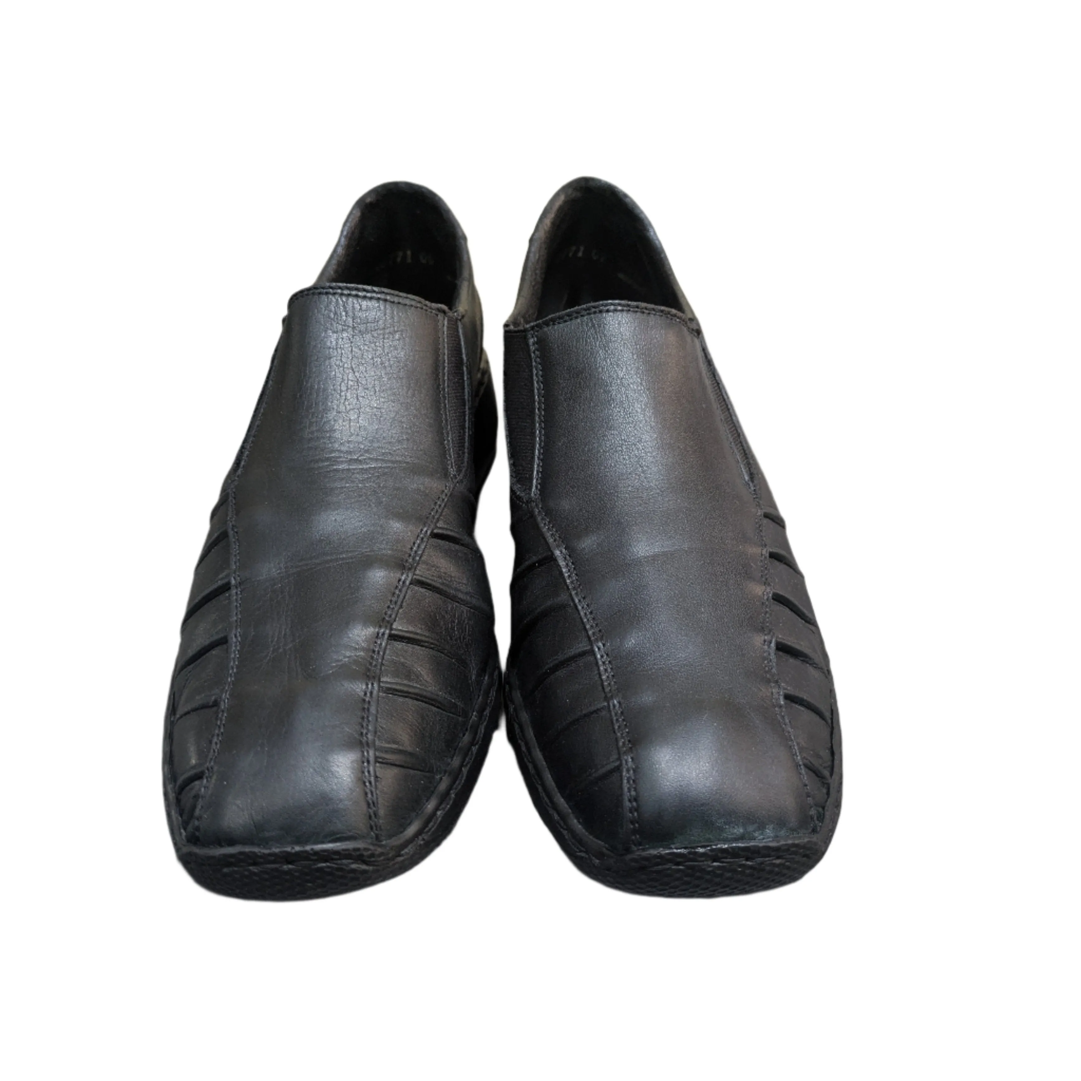 Rieker Antistress Ladies Pleated Black Leather Elastic Slip-On Loafers Oxford - Size EU 40 / UK 6.5 / US 9