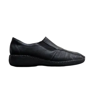 Rieker Antistress Ladies Pleated Black Leather Elastic Slip-On Loafers Oxford - Size EU 40 / UK 6.5 / US 9