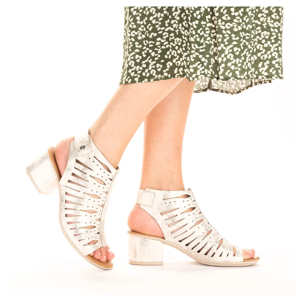 Rieker Vicky 76 Beige/Gold Leather Sandal (Women's)