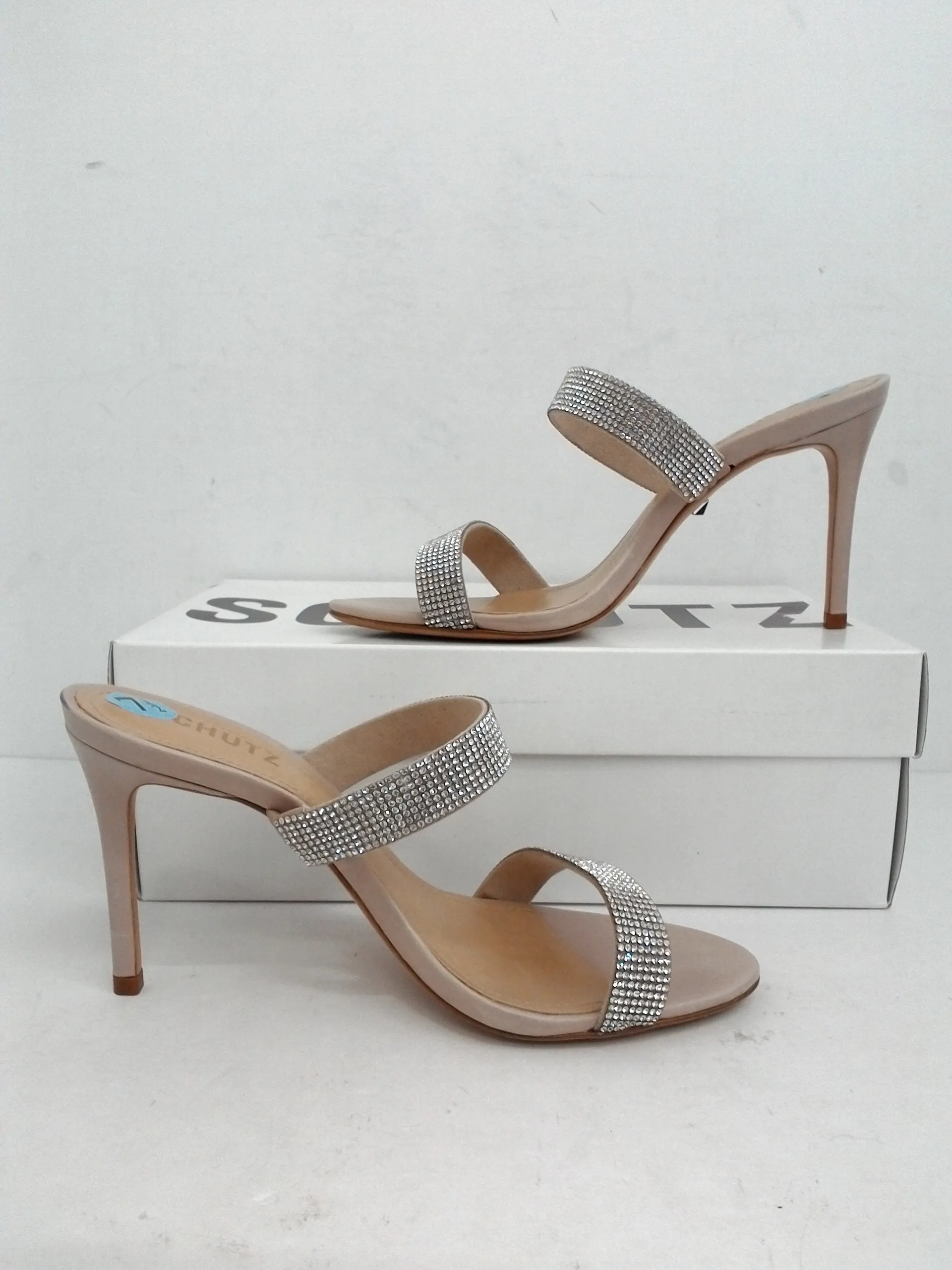 Schutz Women's Beatriz Mule Metallic Malha Crystal Size 7.5 B