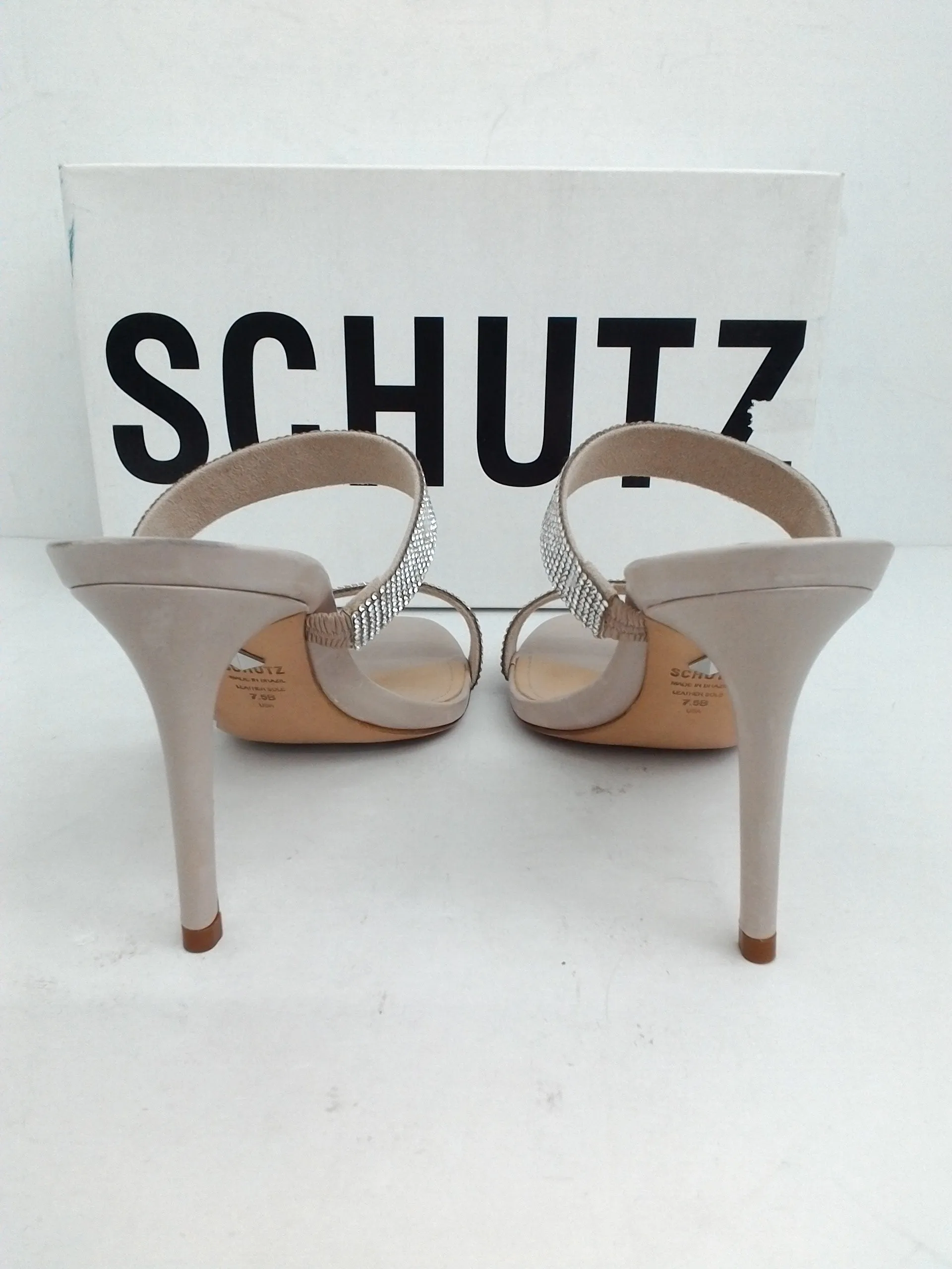 Schutz Women's Beatriz Mule Metallic Malha Crystal Size 7.5 B