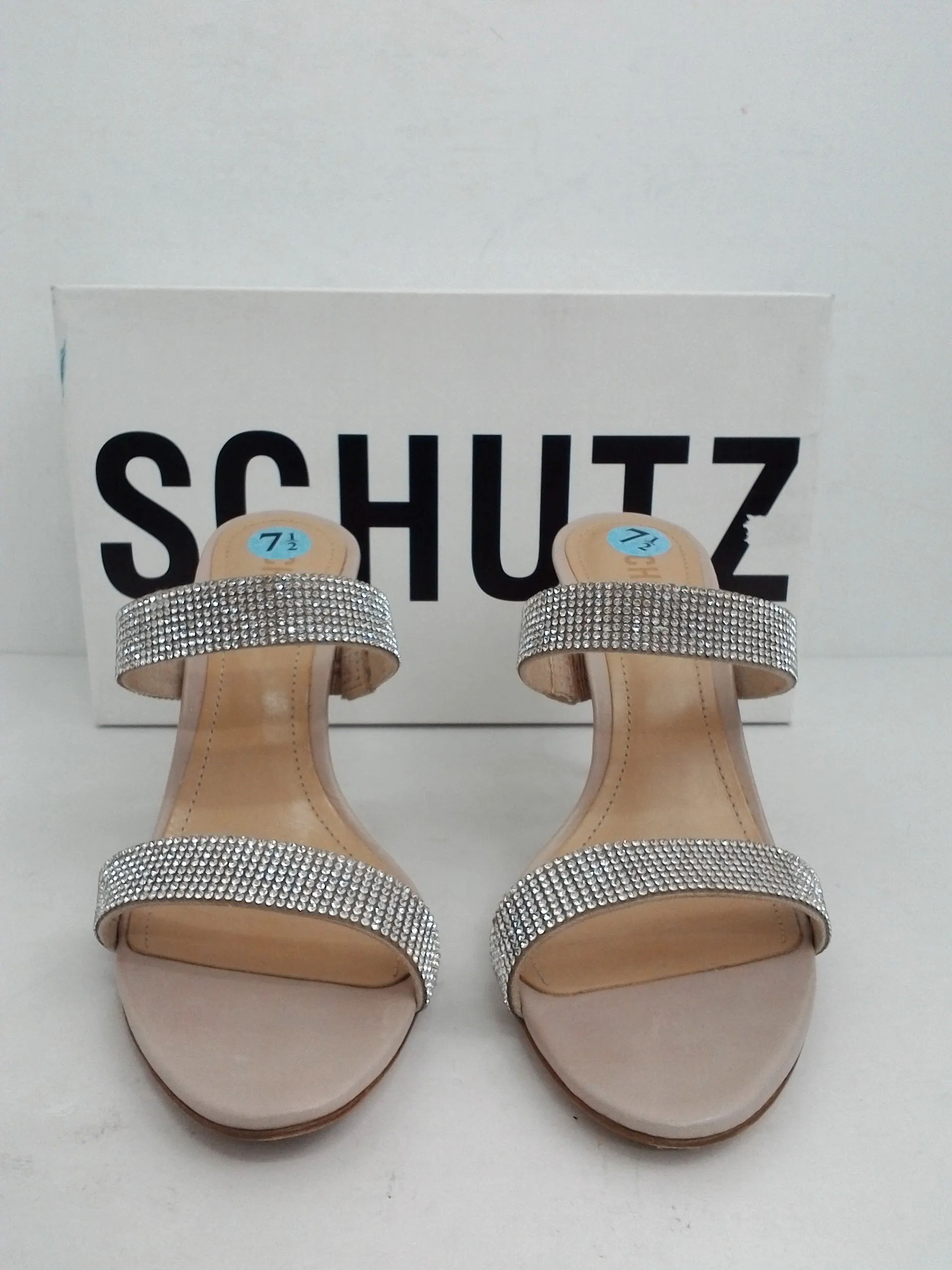 Schutz Women's Beatriz Mule Metallic Malha Crystal Size 7.5 B