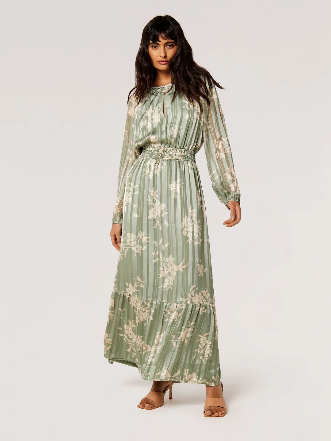 Silhouette Floral Satin Shimmer Maxi Dress