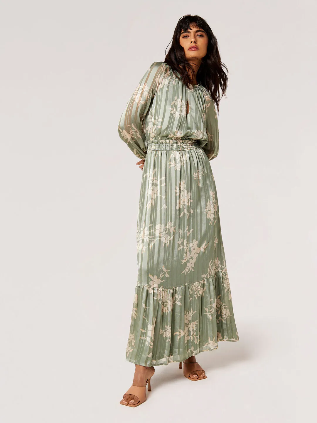 Silhouette Floral Satin Shimmer Maxi Dress