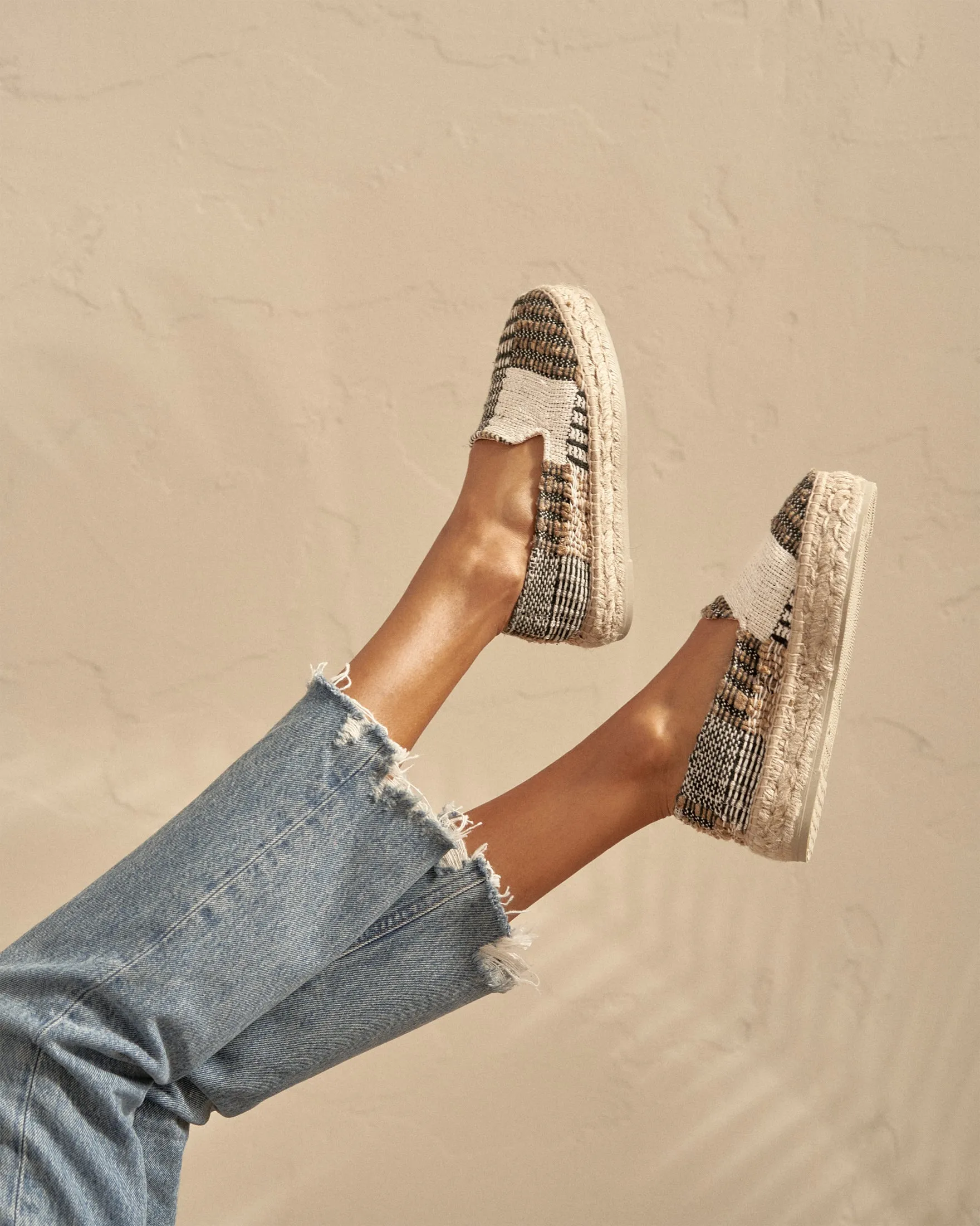 Silk And Cotton Patchwork|Double Sole Espadrilles - G60D0 - Yucatán White Natural And Black