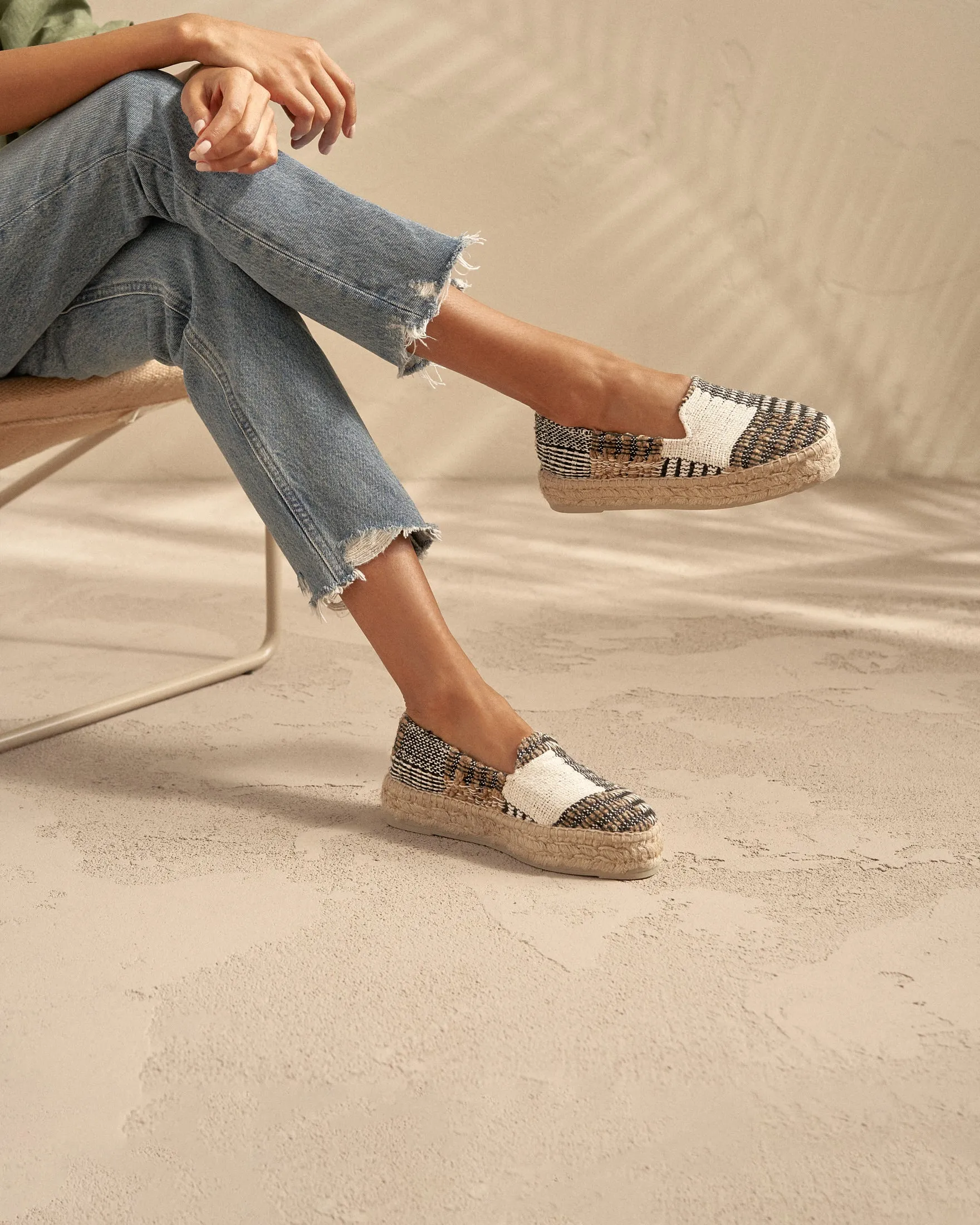 Silk And Cotton Patchwork|Double Sole Espadrilles - G60D0 - Yucatán White Natural And Black