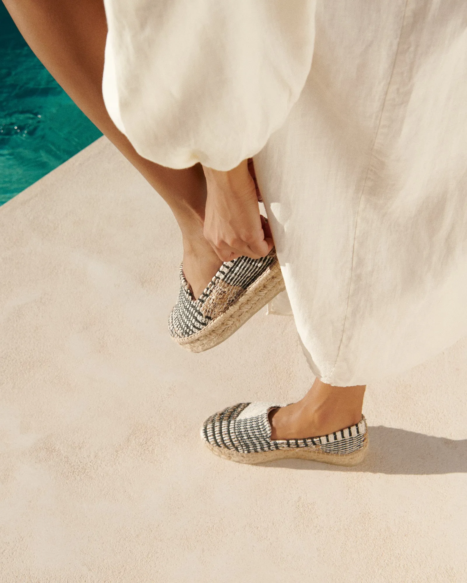 Silk And Cotton Patchwork|Double Sole Espadrilles - G60D0 - Yucatán White Natural And Black