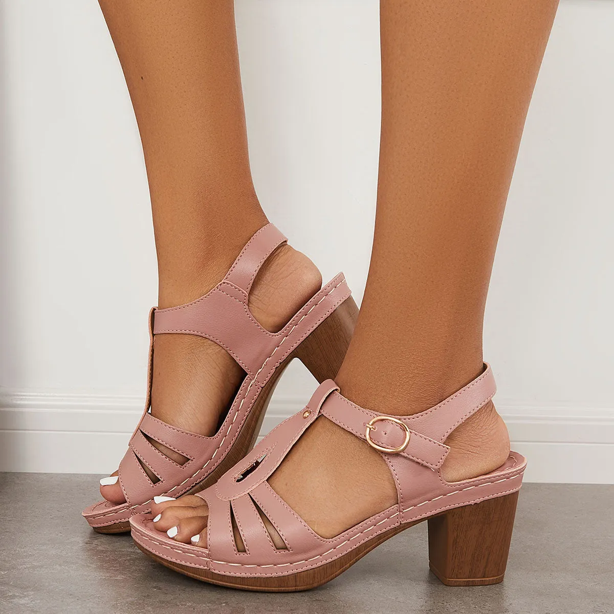 Sohiwoo Women Open Toe Platform Chunky Heels Ankle Strap Sandals
