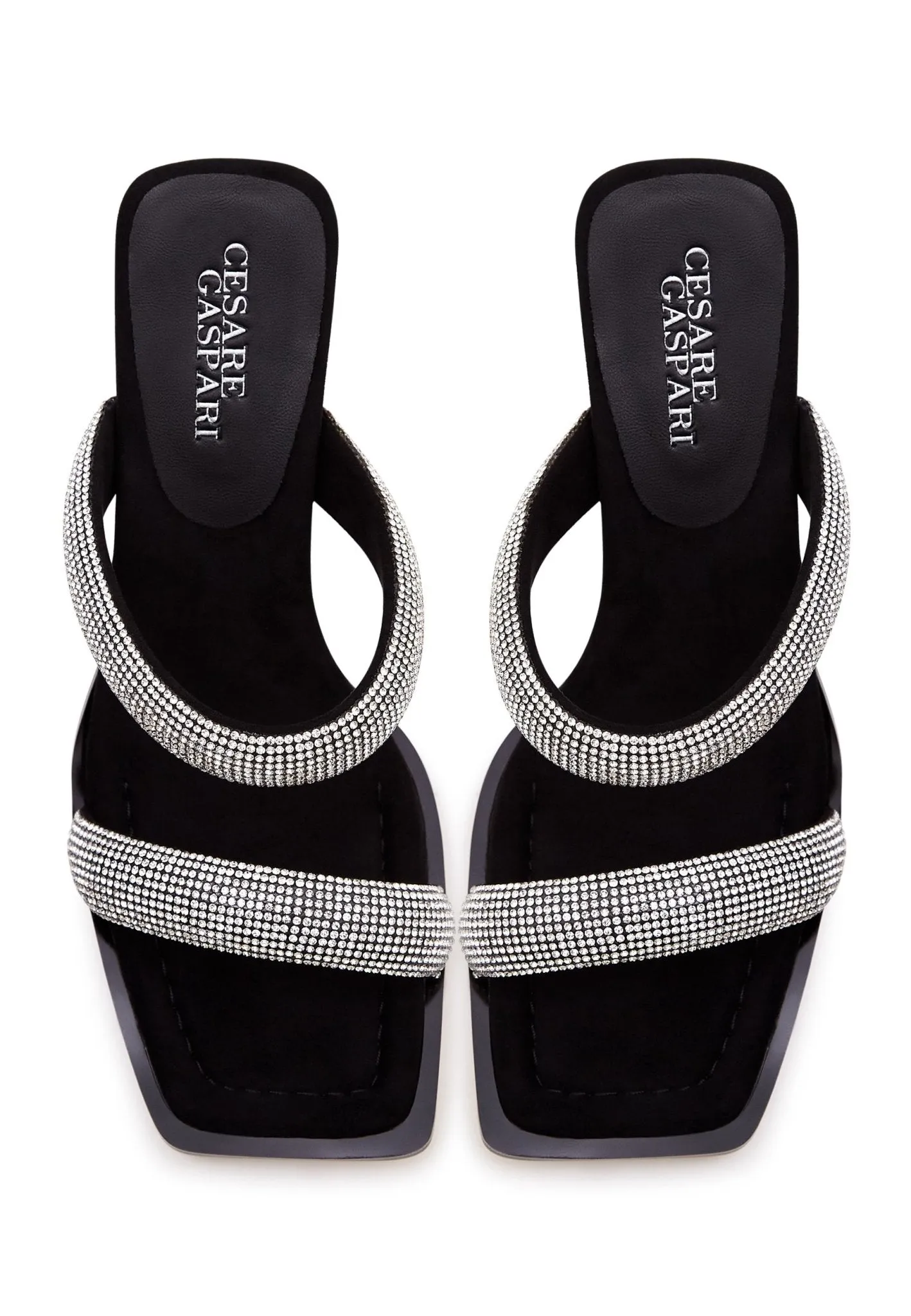 Suede Jewel High Heeled Sandals - Black