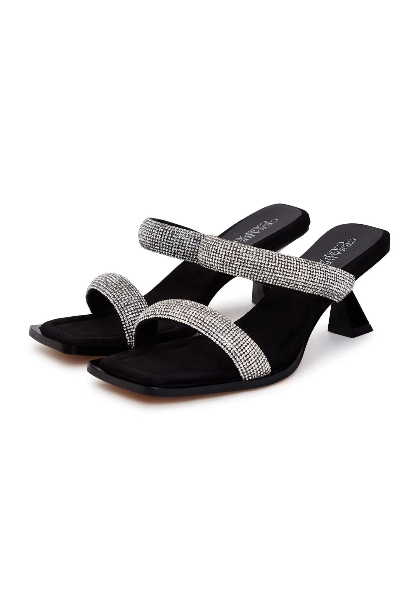 Suede Jewel High Heeled Sandals - Black