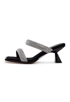 Suede Jewel High Heeled Sandals - Black