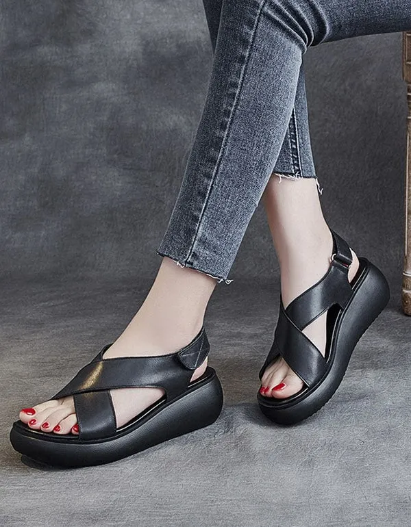 Summer Open-Toe Cross Strap Wedge Sandals