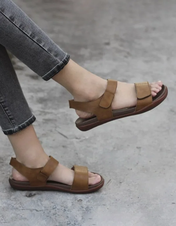 Summer Soft Leather Velcro Sandals