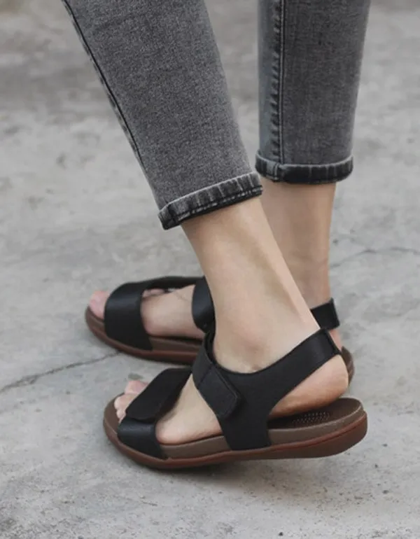 Summer Soft Leather Velcro Sandals
