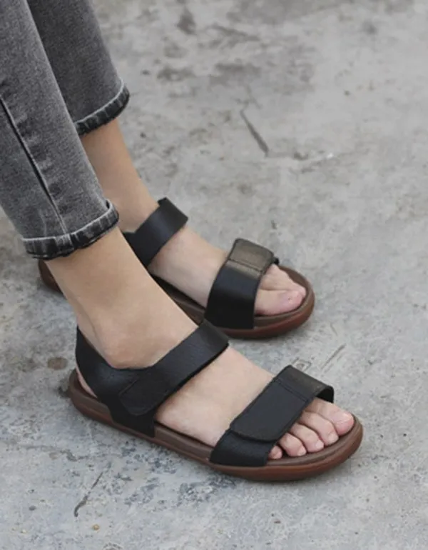Summer Soft Leather Velcro Sandals