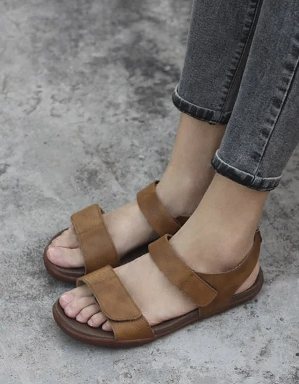 Summer Soft Leather Velcro Sandals