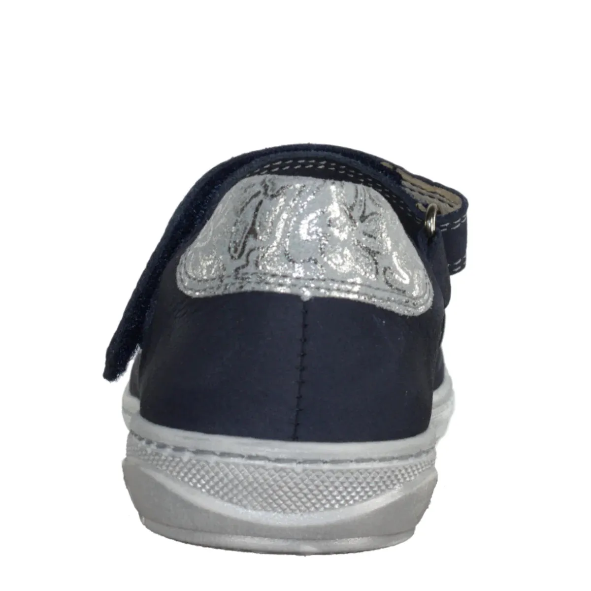Szamos Kid Girl Dress Shoes In Denim Blue Color And White Flowers With Velcro Strap - Made In Europe
