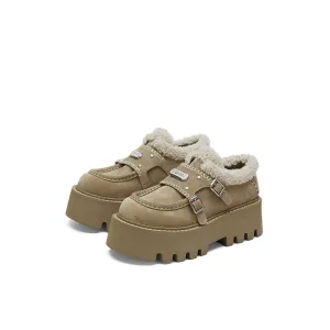 Thick Soled Fluffy Loafers Khaki