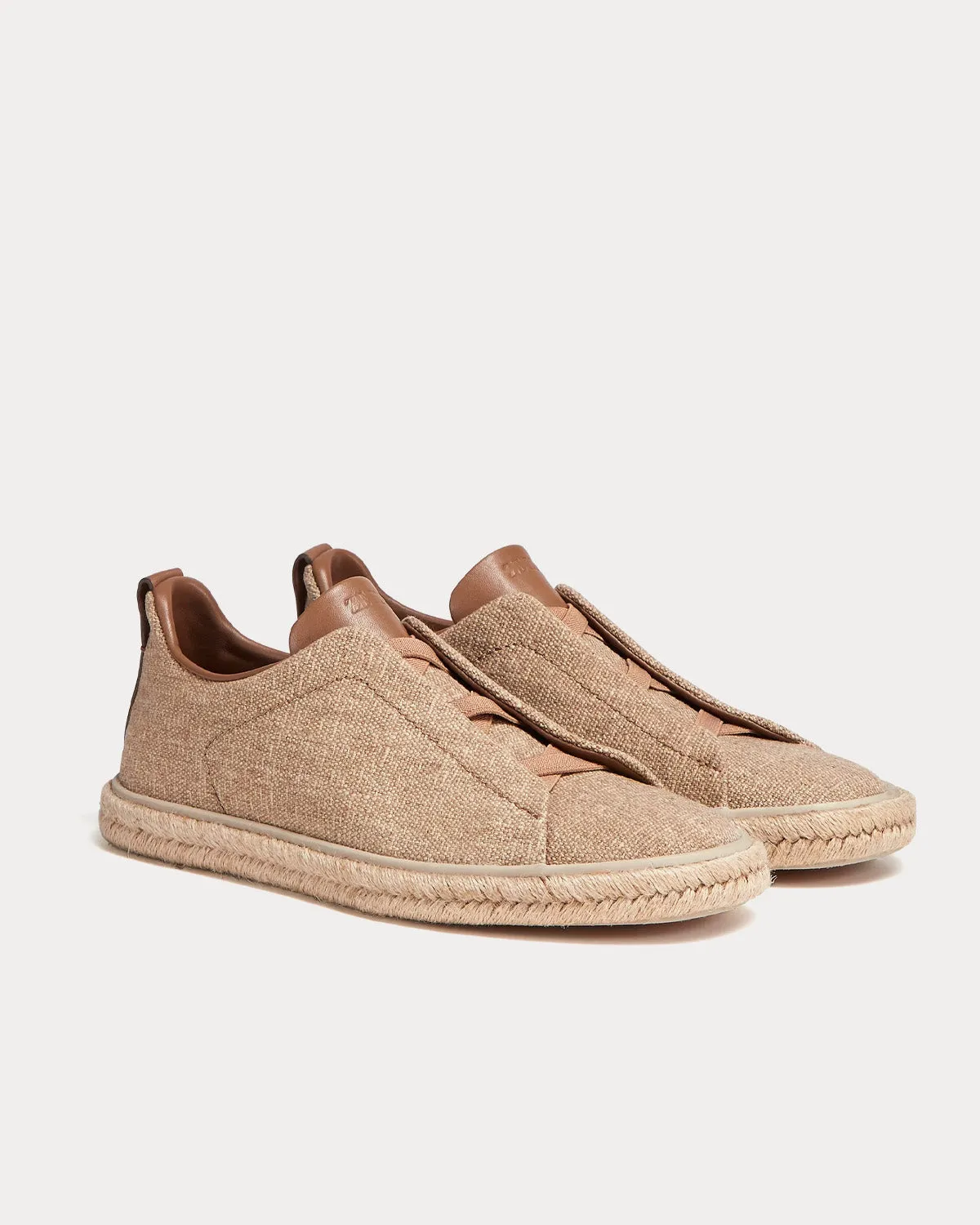 Triple Stitch Espadrilles Linen Light Beige Slip On Sneakers