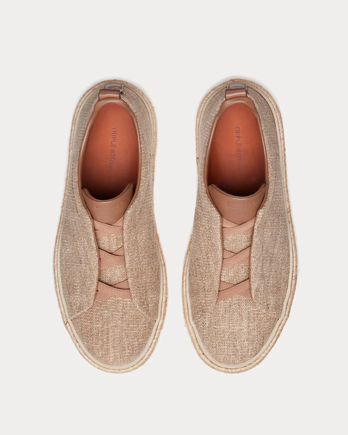 Triple Stitch Espadrilles Linen Light Beige Slip On Sneakers