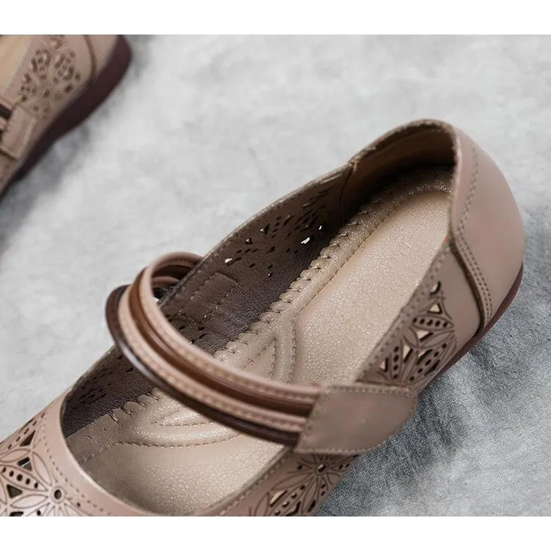 Turkish Cowhide Velcro Strap Round Toe Flats