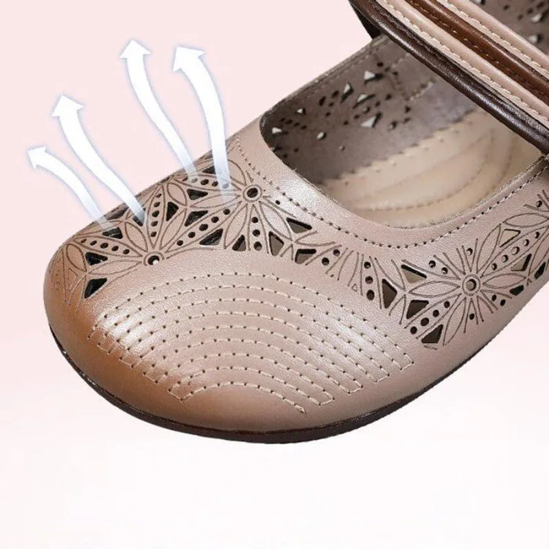 Turkish Cowhide Velcro Strap Round Toe Flats