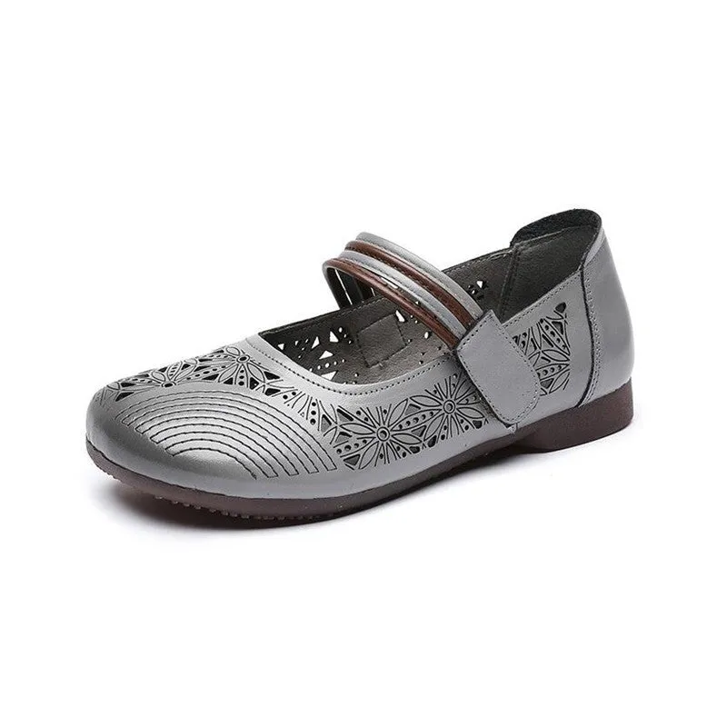 Turkish Cowhide Velcro Strap Round Toe Flats