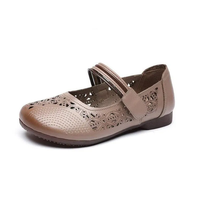Turkish Cowhide Velcro Strap Round Toe Flats
