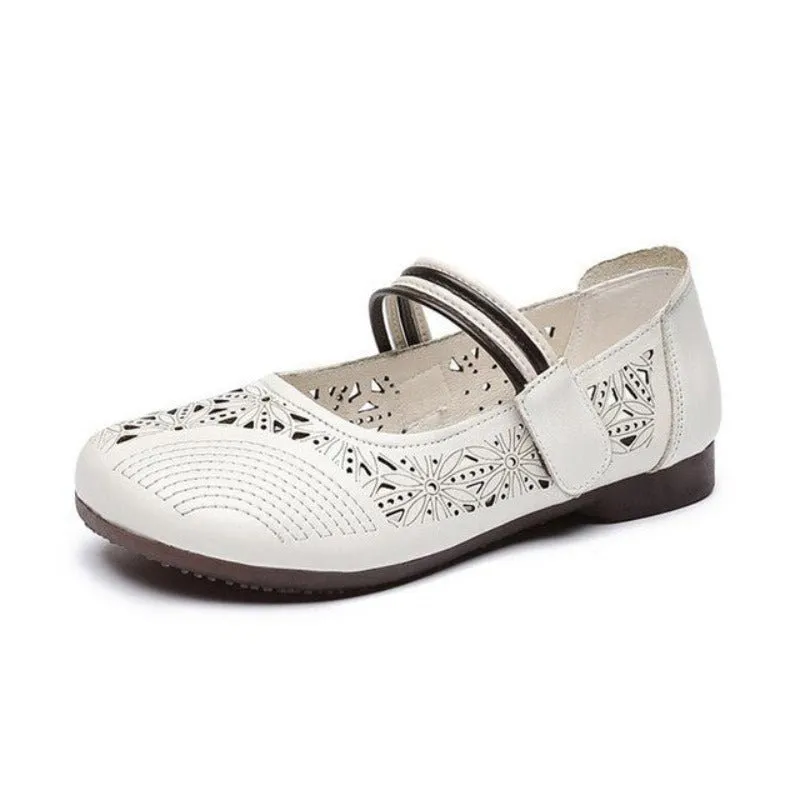 Turkish Cowhide Velcro Strap Round Toe Flats